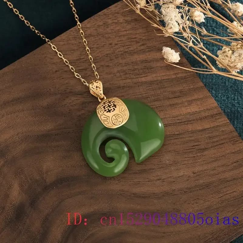 Green Jade Elephant Pendant Gemstone Amulet Chalcedony Chinese Women Gifts Natural Lucky Charm Necklace Jewelry Fashion