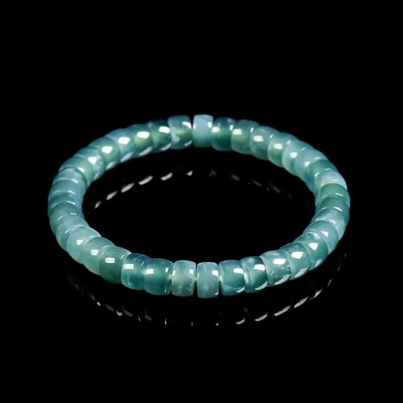 Natural Grade A Jadeite Blue Water Old Style Barrel , Ice Bead Bracelet for Women, High-end Jade Jewelry