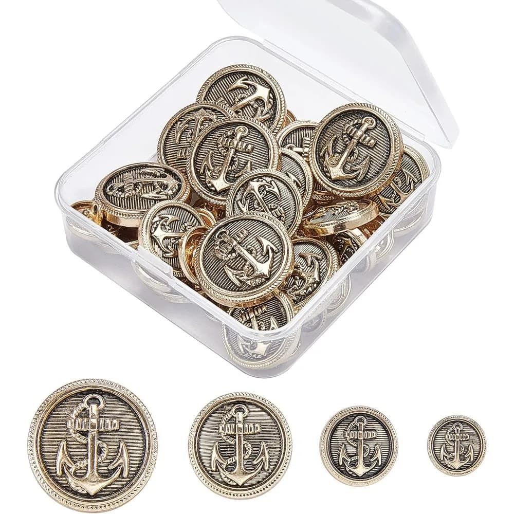 40pcs Metal Blazer Button Set Anchor Crest Vintage Shank Buttons 12mm 15mm 20mm 24mm for Blazer Suits Coat Uniform…