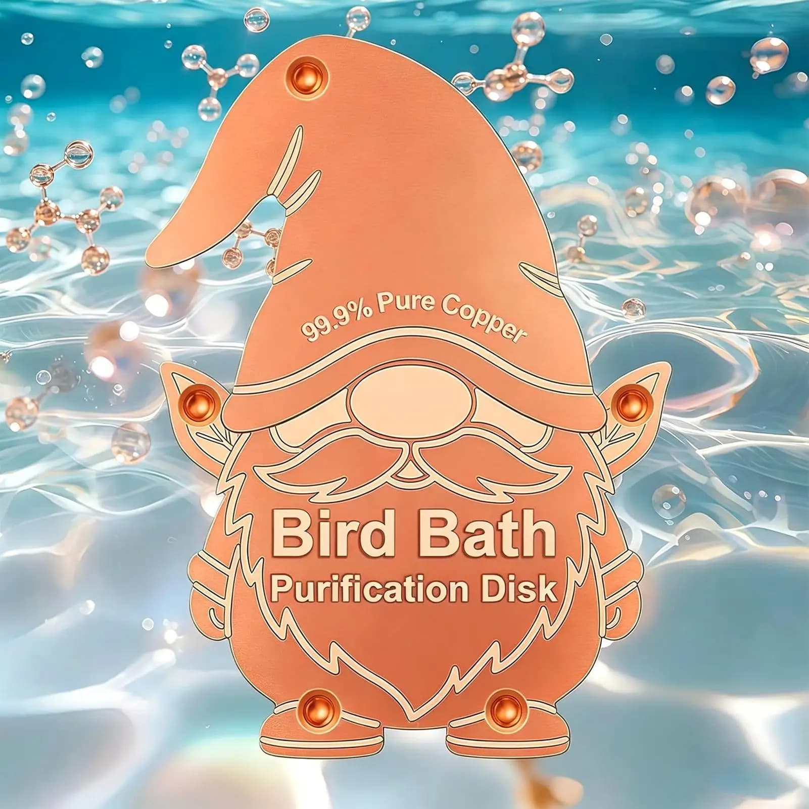 Copper Cleaning Disk Universal Gnome Shaped All-Season Clean Water Bird Bath Disk for Garden Yard Patio Lawn Grassland Outdoor