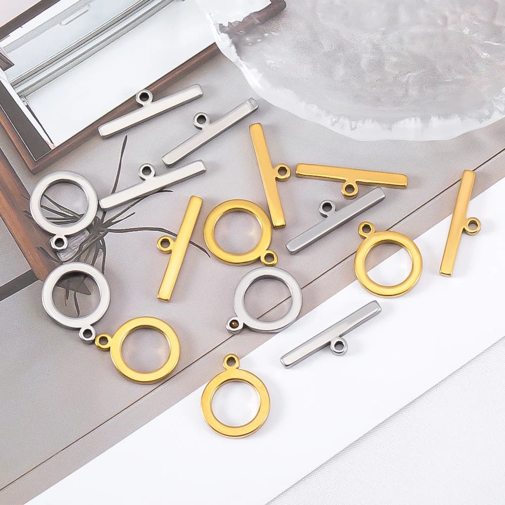 5 Sets Stainless Steel Toggle Jewelry OT Clasps Connectors Flat Round Toggle T Bar Clasp DIY Necklace Bracelet Earring…