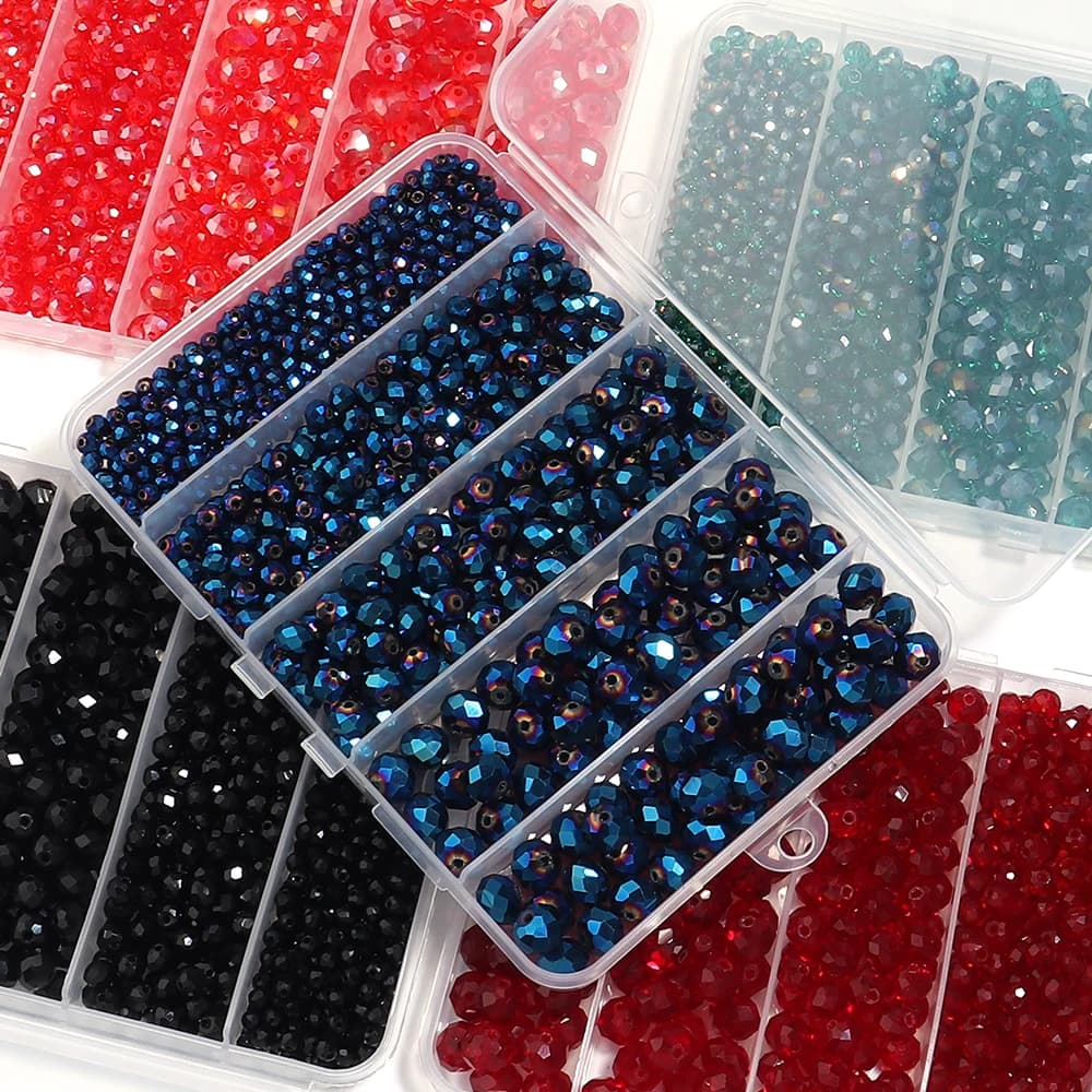 1 Box Rondelle 4 6 8 10mm Crystal Beads Kit Box Handmade Loose Glass Beads for Crafts DIY Jewelry Making Necklace Bracelet