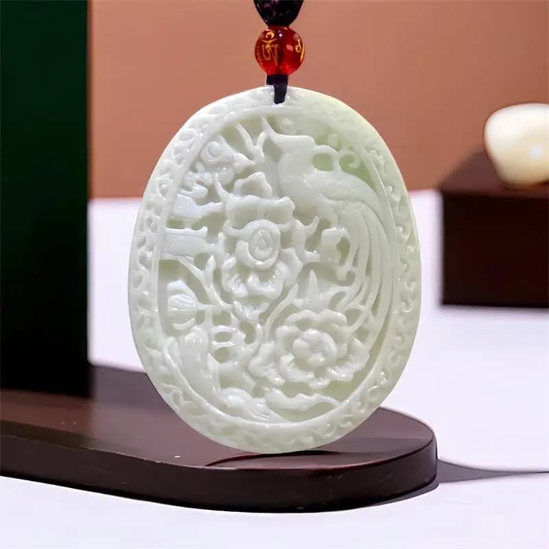 White Natural Real Jade Flower Bird Pendant Necklace Designer Gift Chinese Accessories Charm Talismans Luxury Carved…