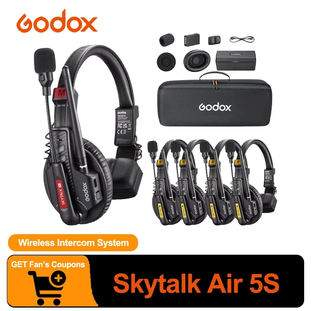 GODOX Skytalk Air 5S 2.4G Full-Duplex Wireless Intercom System for Group Communication with Noise Free Design 20H Battery Life