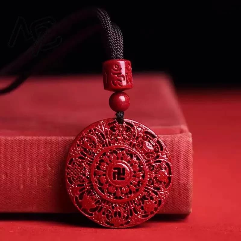 S925 Silver Fashion Red Cinnabar Ba Bao Compass Pendant Necklace Jewellery Chinese Healing Women Man Luck Gift Sweater…
