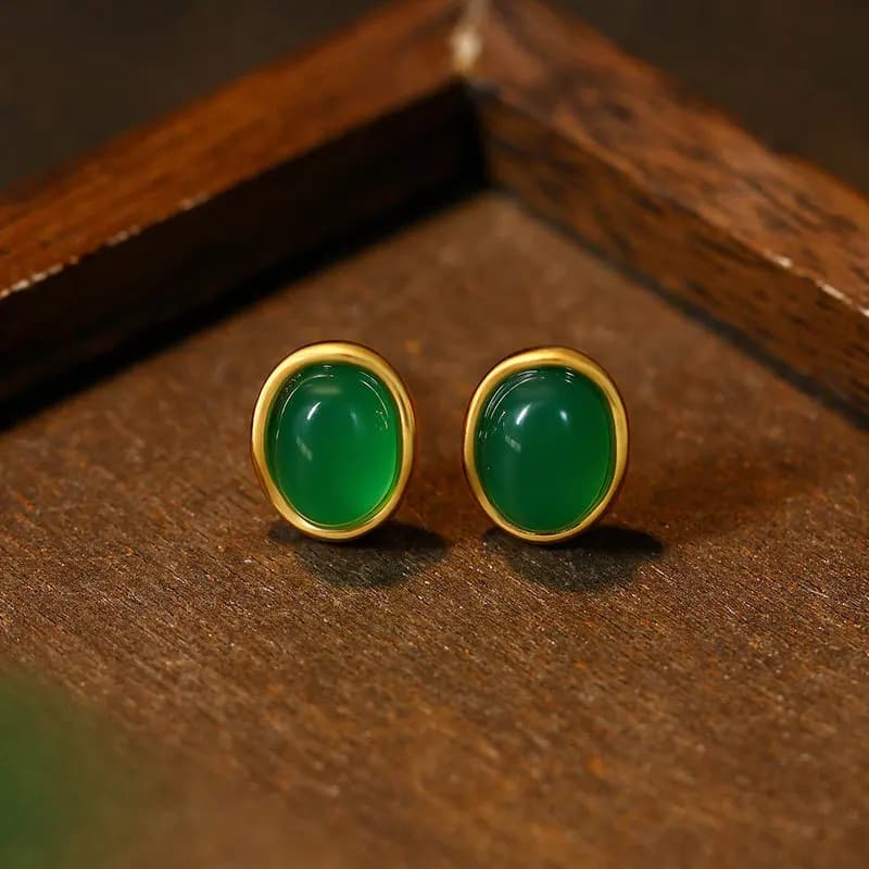 Green Natural Jade Earrings Talismans Luxury Gifts for Women Carved Gemstone Stone Charm Amulet Ear Stud Lucky
