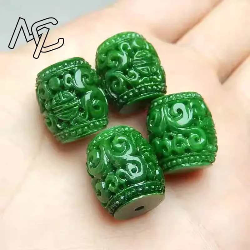 5pc Natural Green Jade Carving Beads DIY Bracelet Bangle Charm Jadeite Jewellery Fashion Accessories Amulet Gifts for…