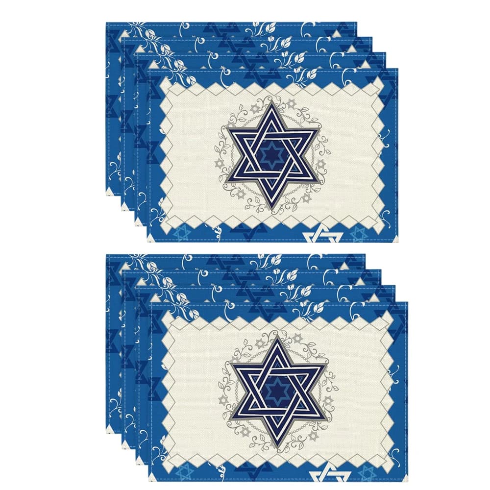 8Pcs Jewish Holiday Placemat Set Hanukkah Menorah Star of David Rosh Hashanah Kitchen Dining Table Decor Holiday Gift…