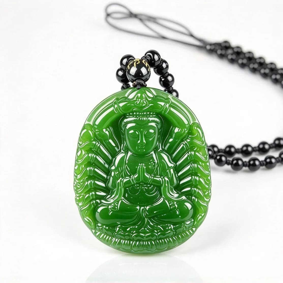 Natural Green Jade Guanyin Pendant Necklace Goddess Mercy Amulet Vintage Sweater Chain Jewelry Daily Lucky Gift Drop…