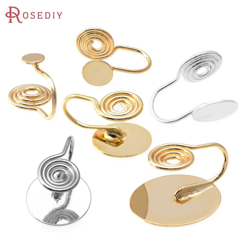 4MM~14MM 18K Gold Color Brass with Trays Bezels Settings Earrings Clips High Quality Diy Women's Earrings Jewelry Making