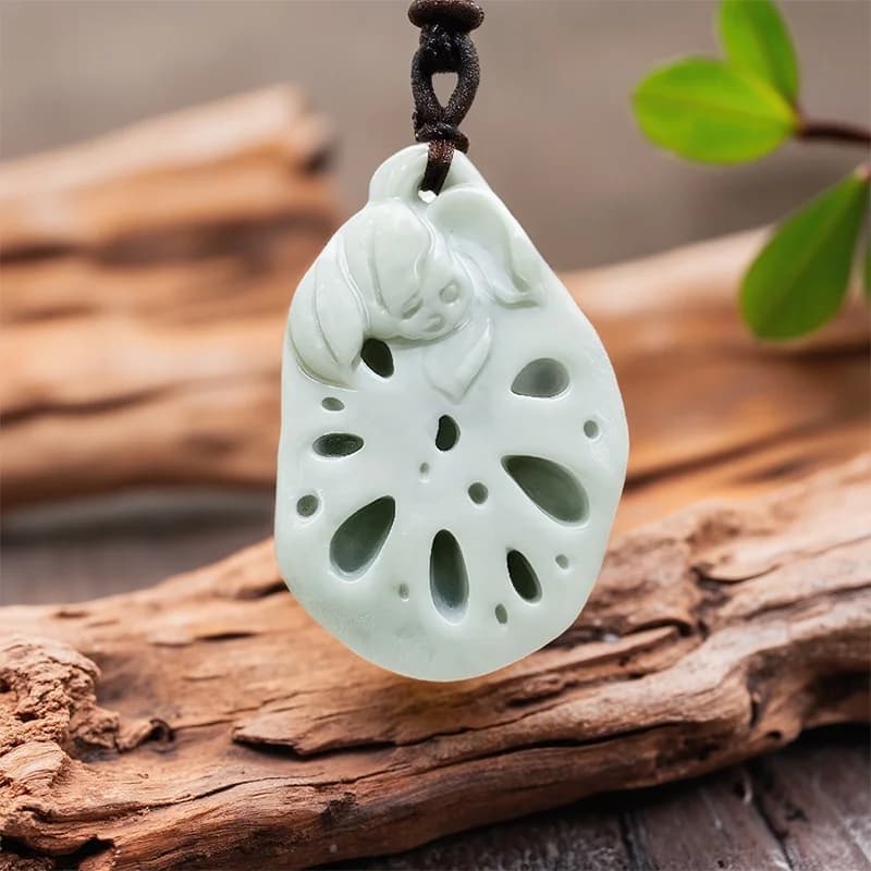 Green Real Jade Lotus Flower Pendant Necklace Charm Gemstones Natural Jewelry Vintage Talismans Luxury Stone Designer
