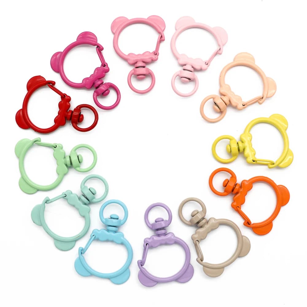 5 Pieces Bear Shaped Keychain Clips Lobster Clasps Metal Spring Hooks with Swivel Rings DIY Backpack Charms Key Ring Accessories