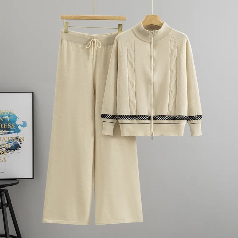 Sweater Coat Women Knit 2 Piece Set Cardigan Wide Leg Pants Suit Knitted Tracksuit Jacket Trousers Outfits Autumn…