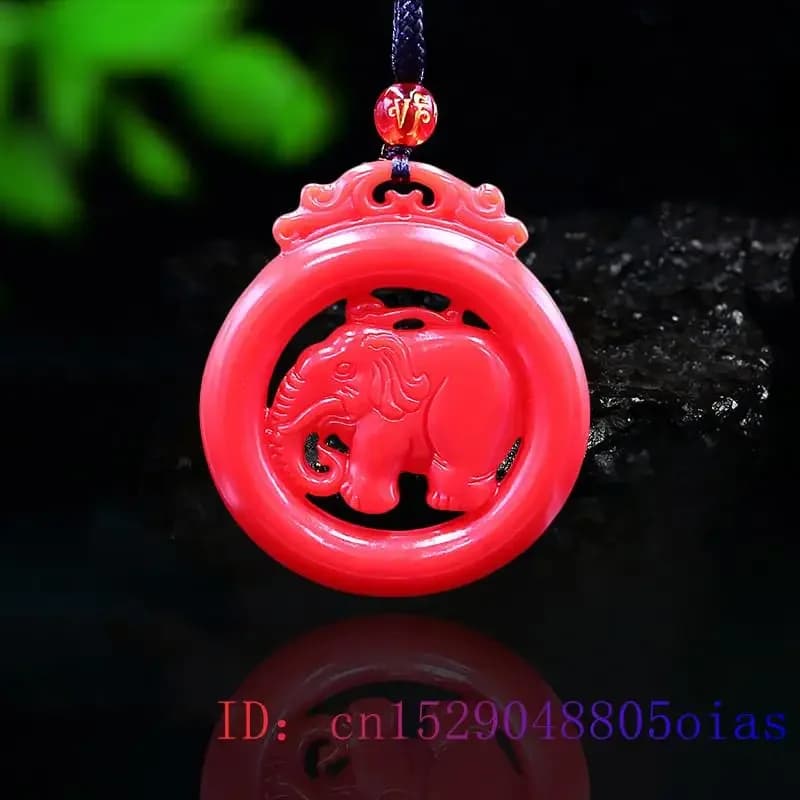 Red Jade Elephant Pendant Charm Chinese Fashion Carved Natural Necklace Jadeite Double Sided Jewelry Gemstone Amulet…