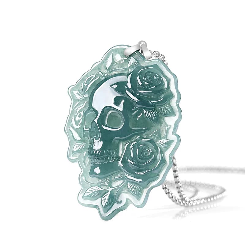 Natural Burmese Jadeite Skull Pendant Necklace Fashion Vintage 925 Silver Real Jade Designer Luxury Gemstone Gifts for…