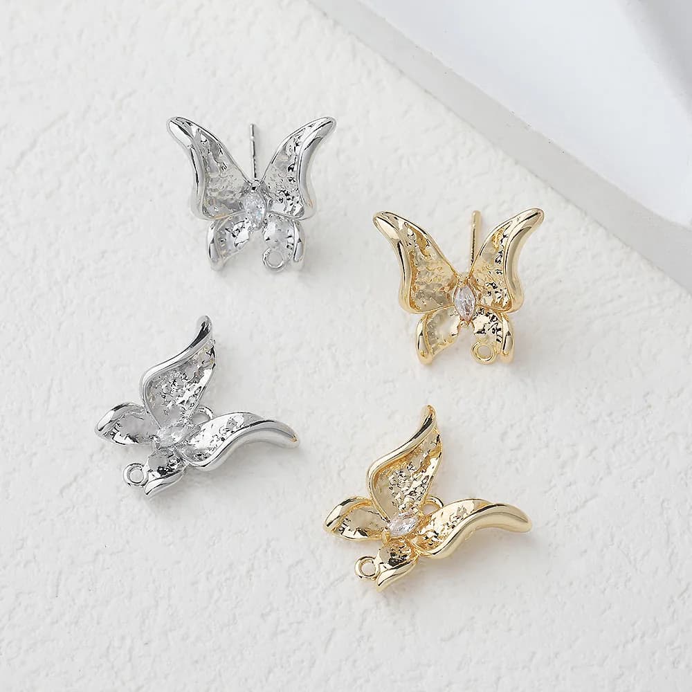 2PCS Dainty Butterfly Ear Studs Diy Earrings Charms Jewelry Making Findings Supplies 14k Gold Plated Accessories 16*17mm
