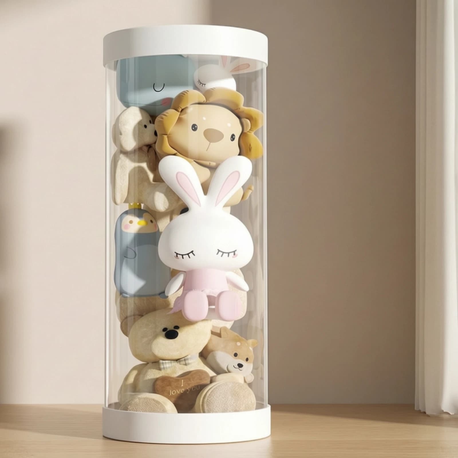 Stuffed Animal Storage Tube Clear Soft Toy Storage Barrel Organizer Transparent Container Antianti-Rupture for Children