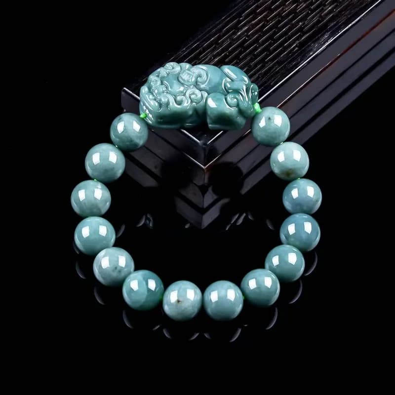 Natural Real Emerald Blue Water Pixiu Round Beads Bracelet Myanmar Jadeite Necklace Jewelry Charm Designer Luxury…
