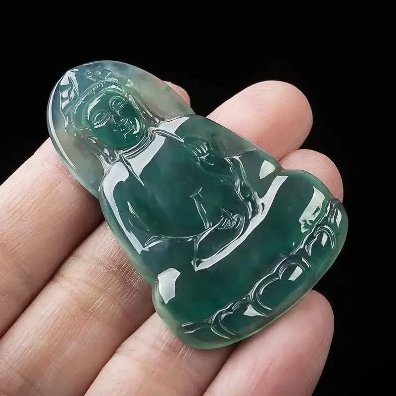 Natural Burmese Jadeite A-grade Blue Water Guanyin Pendant for Men and Women