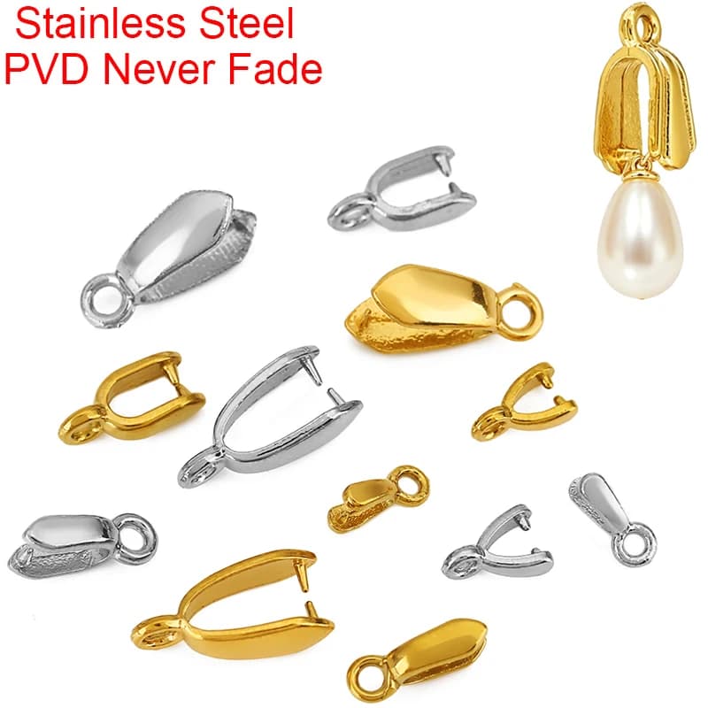 5pcs Stainless Steel Pendants Connectors Pinch Clips Bails PVD Never Fade Necklace Charm Clasps Pendants Hooks Jewelry…