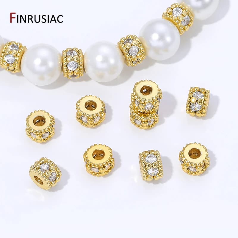 18K Gold Plated Brass Inlaid Zircon Round Spacer Beads for Jewelry,Separator Bead for DIY Necklace Bracelet Making…