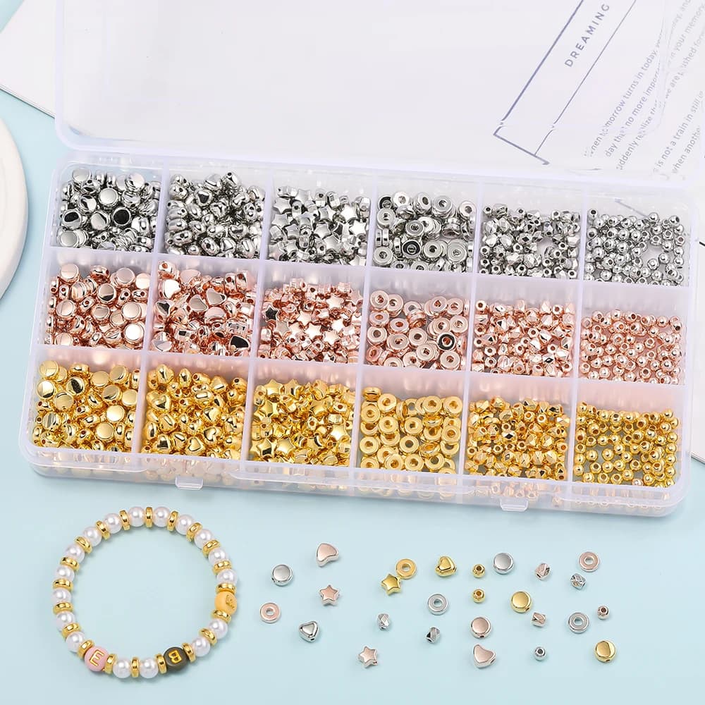 18 Grids CCB Spacer Beads Set 1440pcs Golden Round Star Beads For DIY Jewelry Eid al Fitr Decoration Handmade Craft Supplies