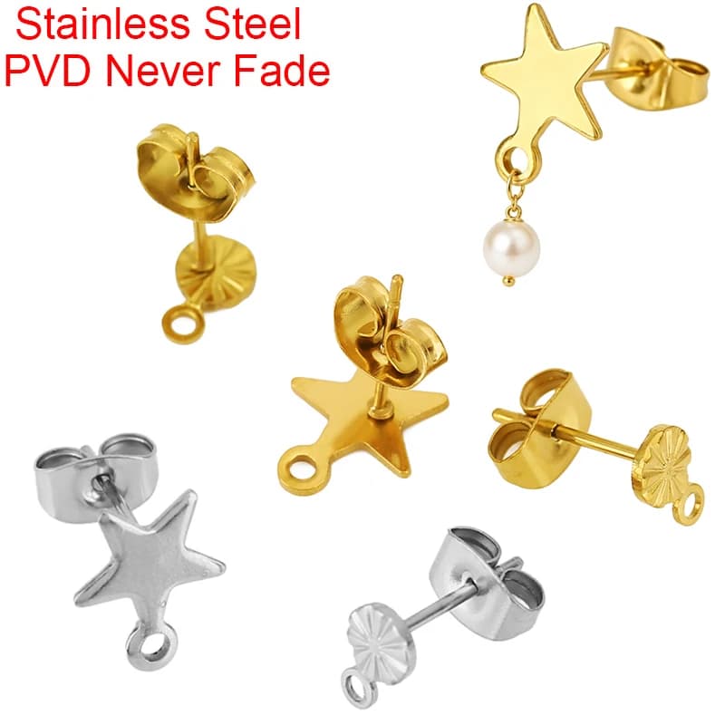 20pcs Hypoallergenic Stainless Steel Stud Earrings Clasp Making Star Never Fade Earring Hooks With Earring Back…
