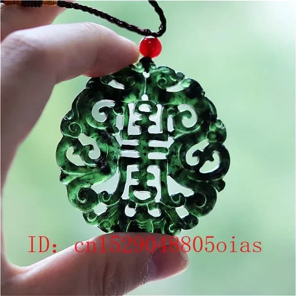 Natural Black Green Chinese Jade Dragon Pendant Necklace Fashion Charm Jewelry Double-sided Hollow Carved Amulet Gifts for Women