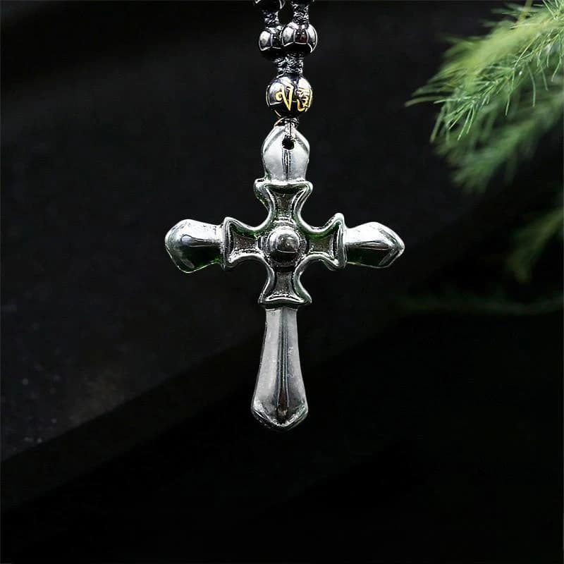 Jade Cross Pendant Necklace Gifts Jewellery Black Green Carved Fashion Chinese Amulet Natural Charm