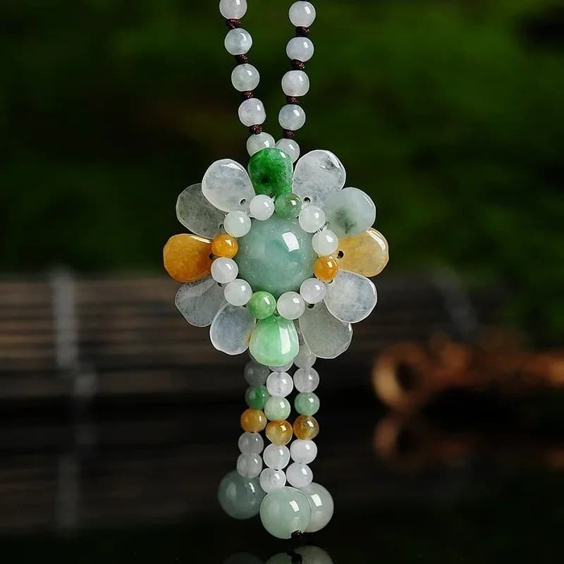 Certified Burmese Jade Sunflower Pendant Jadeite Emerald Beads Necklace Charm Jewellery Fashion Accessories…