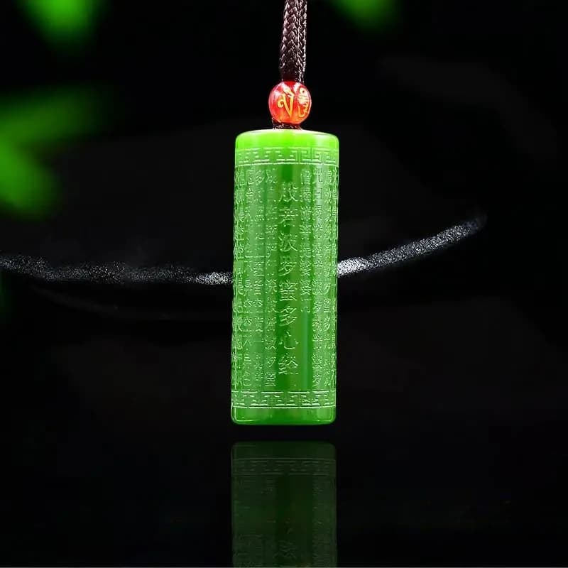 Jade Heart Sutra Pendant Carved Fashion Amulet Buddhism Women Gifts Jadeite Jewelry Natural Gemstone Charm Chinese Necklace