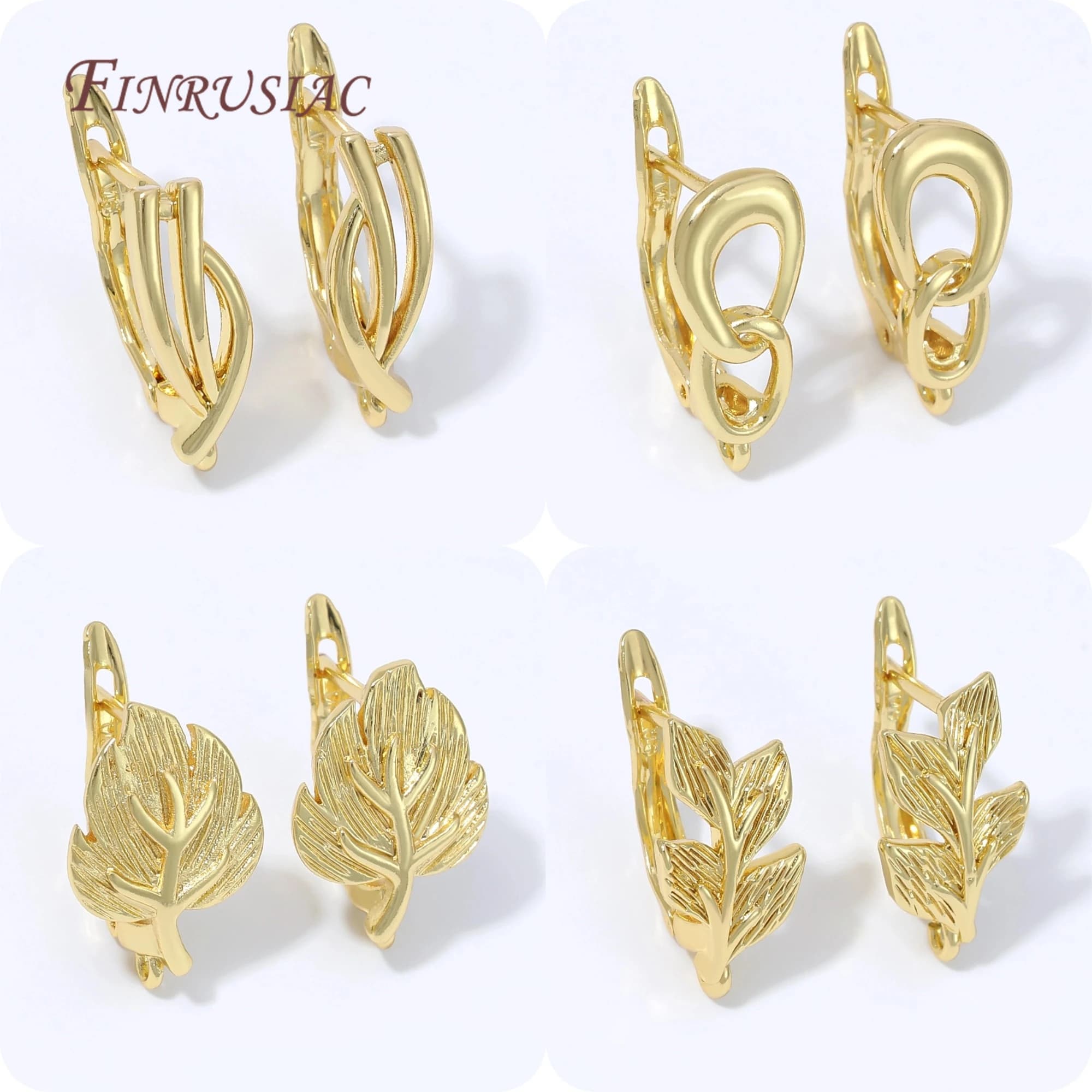 Multiple Styles Huggie Earring Findings 18K Gold Plated Leaf Twisted Link Earring Clasp Blank Base DIY Handmade…
