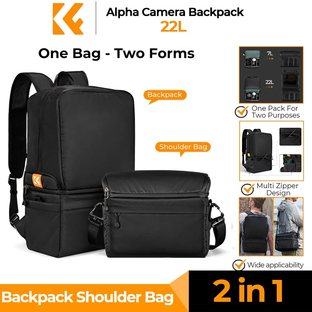 K&F CONCEPT 22L Camera Backpack 2 In 1 Photographers Camera Shoulder Bag Crossbody Travel Bag For Sony Canon Nikon…