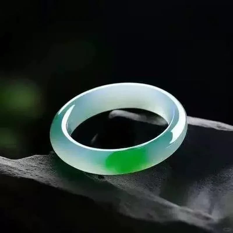 Myanmar jadeite bracelet, ice-waxy type, regular shape, spring color, green purple flowers, light white with fl