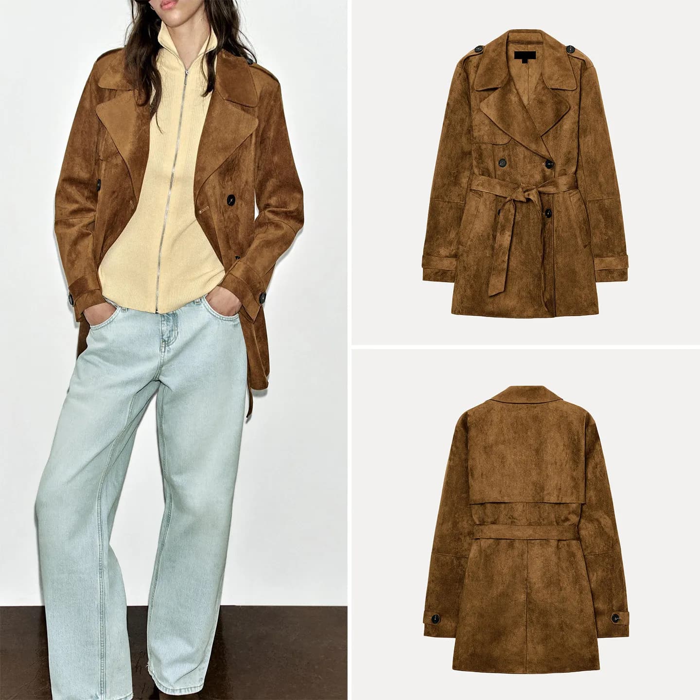 Women's Long Sleeve Turn-down Collar Belted Effect Coat Casual Loose Fit Mid-length Double-breasted Button Other Material 100%