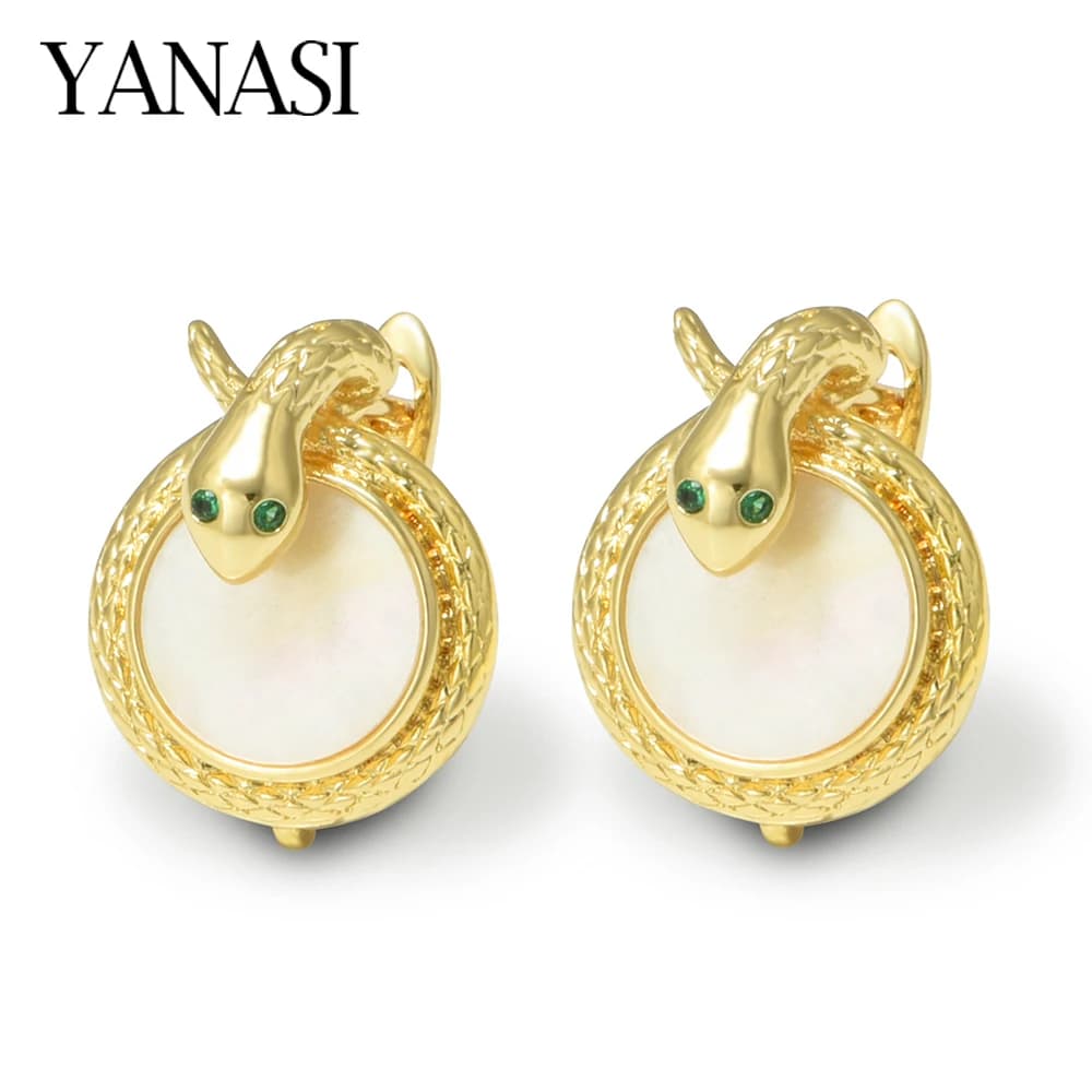 1 Pair Natural Shell Snake Brass Gold Plated Anti-Fade Earring Hooks Accessories For DIY Craft Jewelry Making Findings