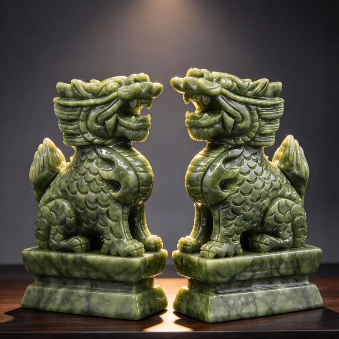 A Pair Natural Real Jade Kylin Sculptures Ornament Dragon Feng Shui Crafts Luxury Carved Jewelry Gifts Home Office Decoration