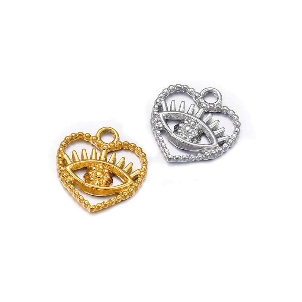 2Pcs Stainless Steel Hollow Heart Love Eye Pendant Charms DIY Necklace Bracelet Jewelry Findings