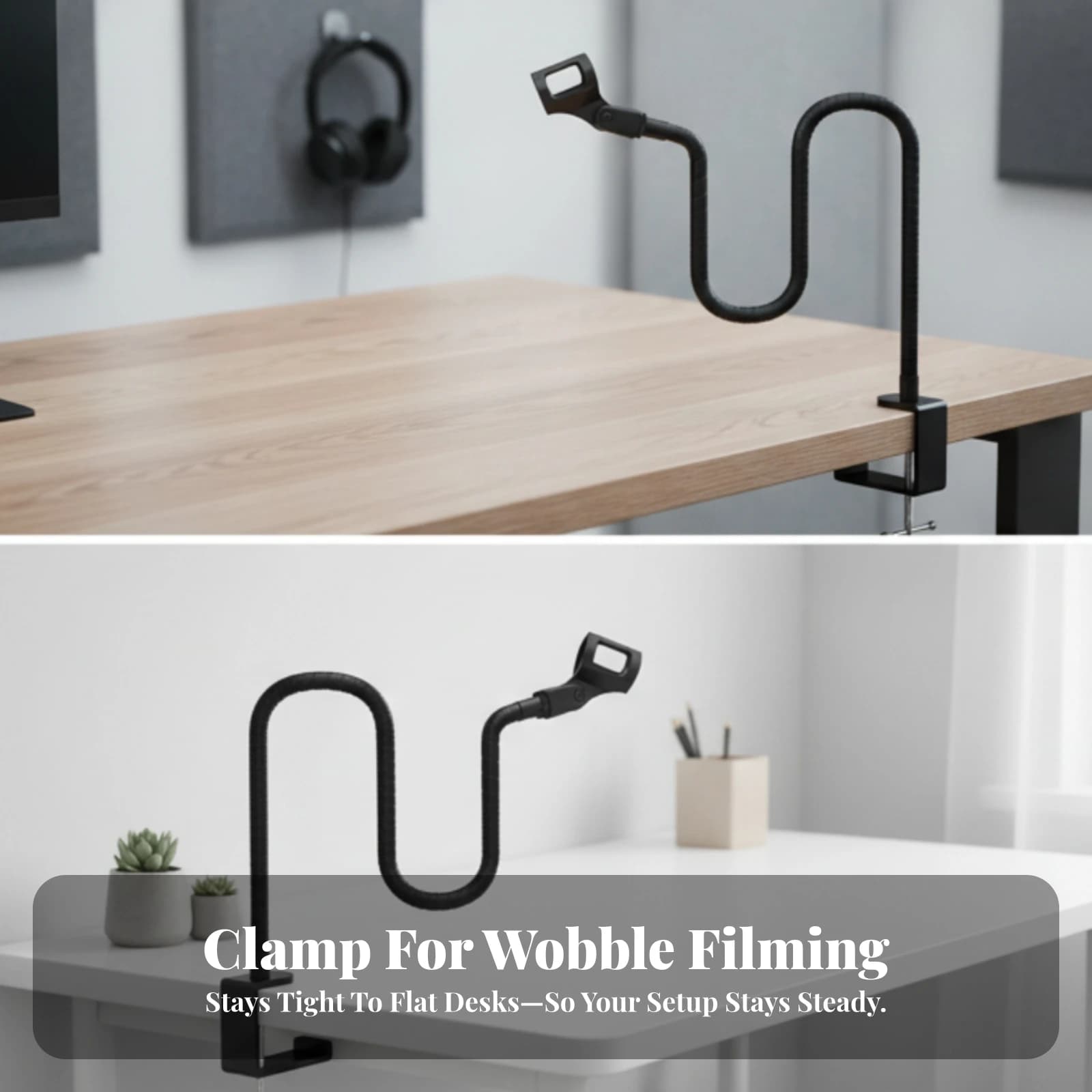 Desktop Gooseneck Mic Stand Flexible Microphone Stand with Desk Clamp Clamp-on Microphone Holder Space-Saving Anti-Slip