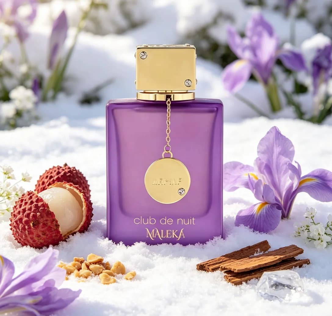 Armaf Club De Nuit Maleka Women’s Eau De Parfum, EDP Concentrated Perfume, Long-Lasting Fragrance, Matte Purple Square Bottle With Gold Pendant, Bergamot, Orris, Praline And Sandalwood, For Ladies Who