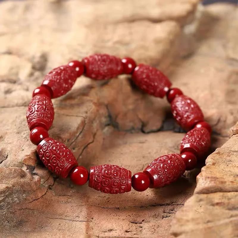 Women's Red Cinnabar Circular Bead Bracelet Hand Knitting Genuine Natural Bangle Accessory Fashion Gift Jewelry Energy…