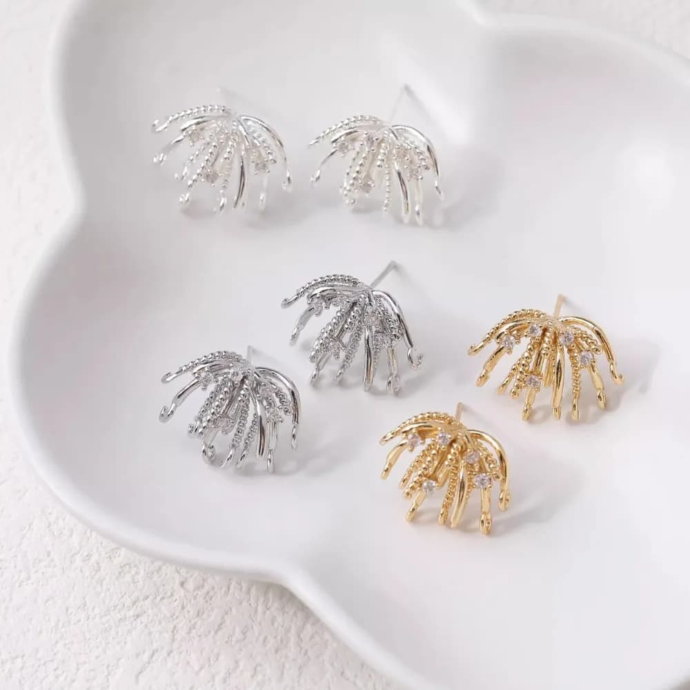 4PCS Dainty Blossoming Design Ear Studs for Jewelry Making Earrings Components DIY Brass 14k Gold Plated Accessories…