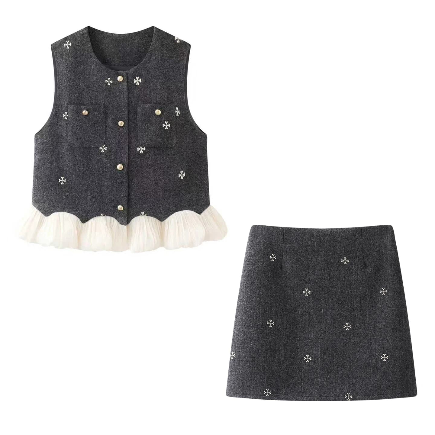Spring 2026 New Style Small Fragrance Style Embroidered Sleeveless Vest And Short Skirt Two-Piece Set for Women Slimming Effect