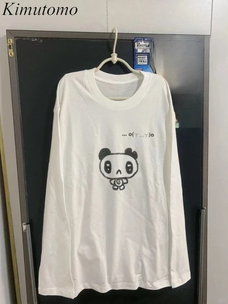 Kimutomo T Shirts Women Cartoon Printed Long Sleeve Loose Fashion Y2k Aesthetic Harajuku Tops Autumn Winter Fashion Ladies