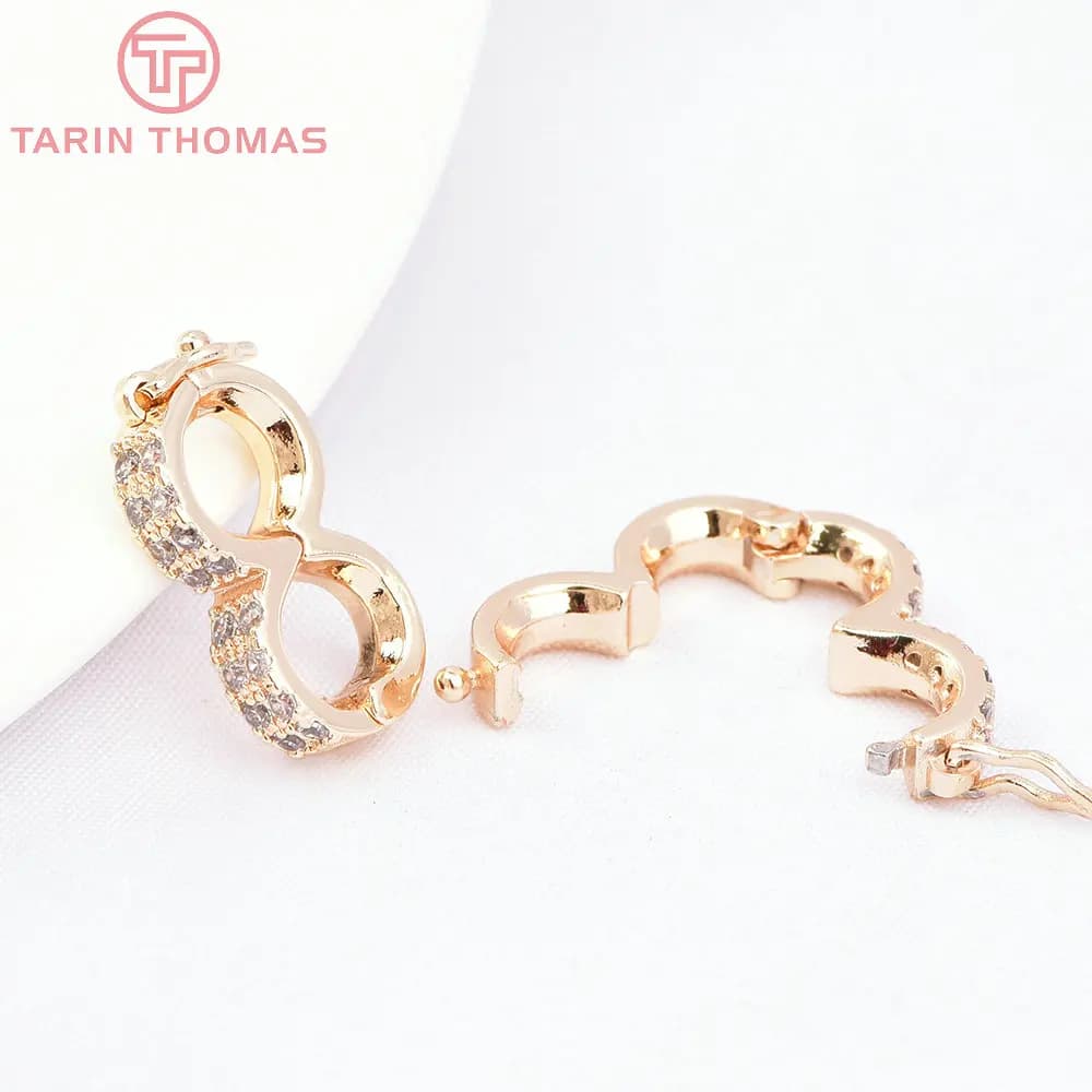 (7173) 2PCS 8x6MM 24K Gold Color Brass with Zircon Bracelet Charms Connector Clasp High Quality Jewelry Accessories Wholesale