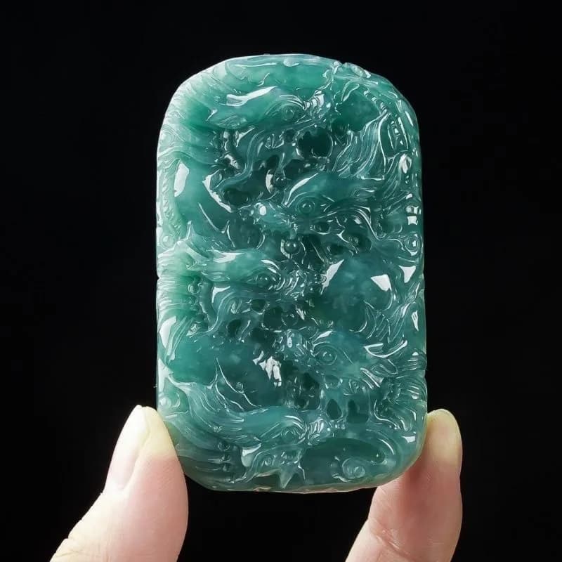 Myanmar Emerald Blue Water Kowloon Zodiac Pendant Talismans Carved Charm Luxury Designer Real Jade Necklace Fashion Gifts Women