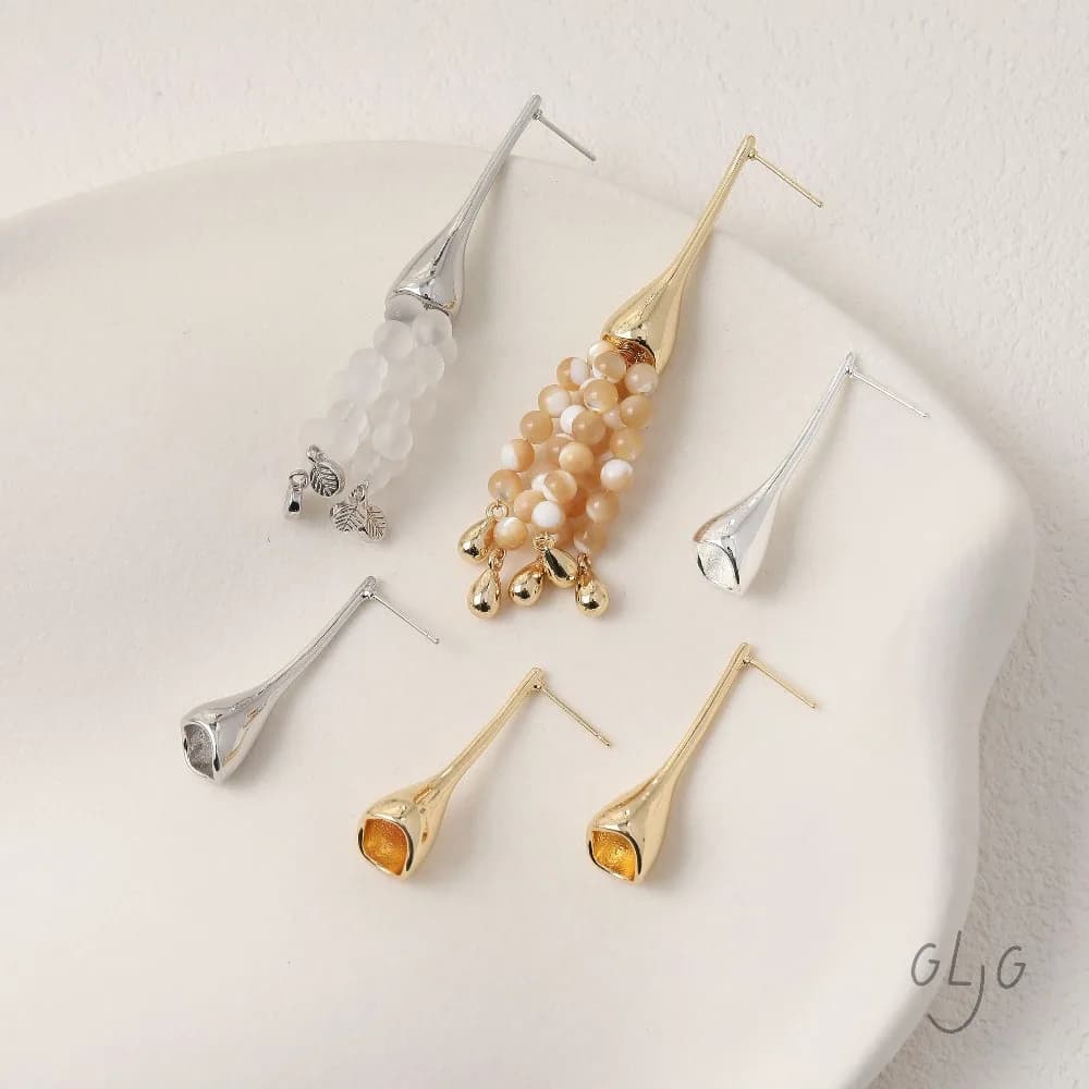 2PCS Dainty Horn Flower Ear Studs Earrings for Jewelry Findings Making DIY Hand Made Brass 14k Gold Plated 35*10mm Accessories