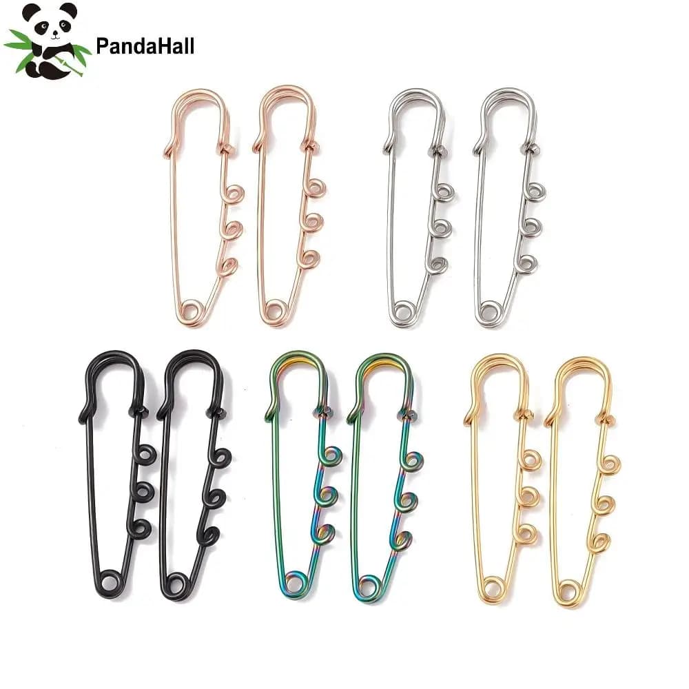PandaHall 20pcs IP Plated 304 Stainless Steel Safety Pins, Triple Loop Brooch Findings 51x16x7mm, 1.3mm Pin for Lapel…