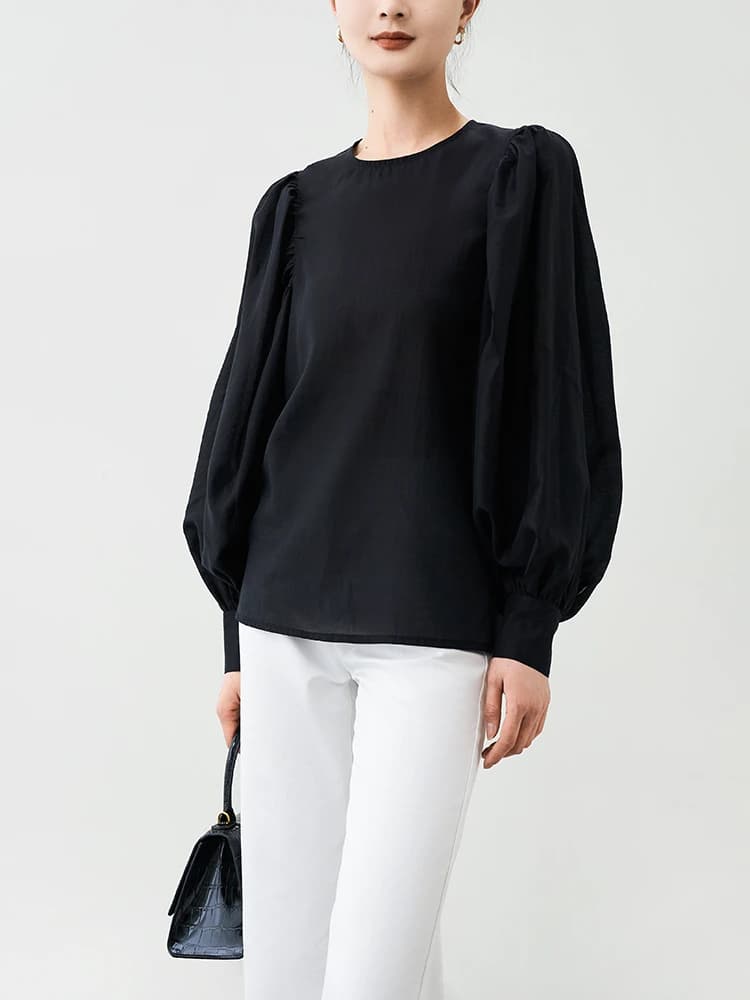 Spring Rayon Feminine Round Neck Shirts Long Sleeves Loose Versatile Lightweight Temperament Solid One Buckle On The…