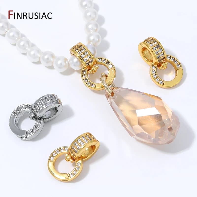 18K Gold Plated Brass Double Ring Snap Bail, Zircon Necklace Enhancer Pendant Connector Bail For DIY Jewelry Making…